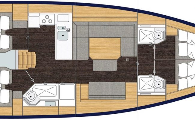 Bavaria C45 4 Cabins, 3 Heads Layout