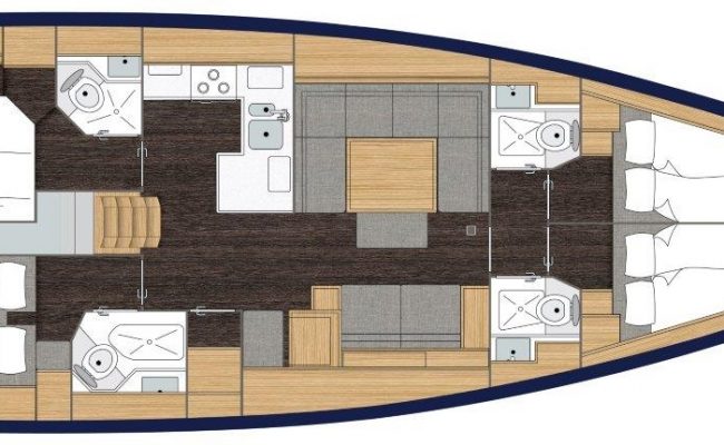 Bavaria C50 4 Cabins, 5 Heads Layout