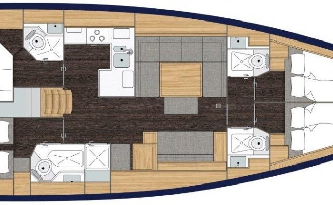 Bavaria C50 5 Cabins, 2 Heads Layout