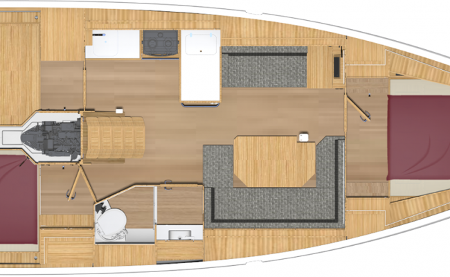 Bavaria Cruiser 38 2 Cabins, 1 Head, 2 Singles Layout