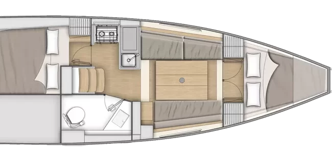 Beneteau Oceanis 30.1 2 Cabins, 1 Head Layout